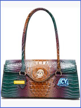 Faux Leather Crocodile Pattern Top Handle Handbag Satchel Tote Purse